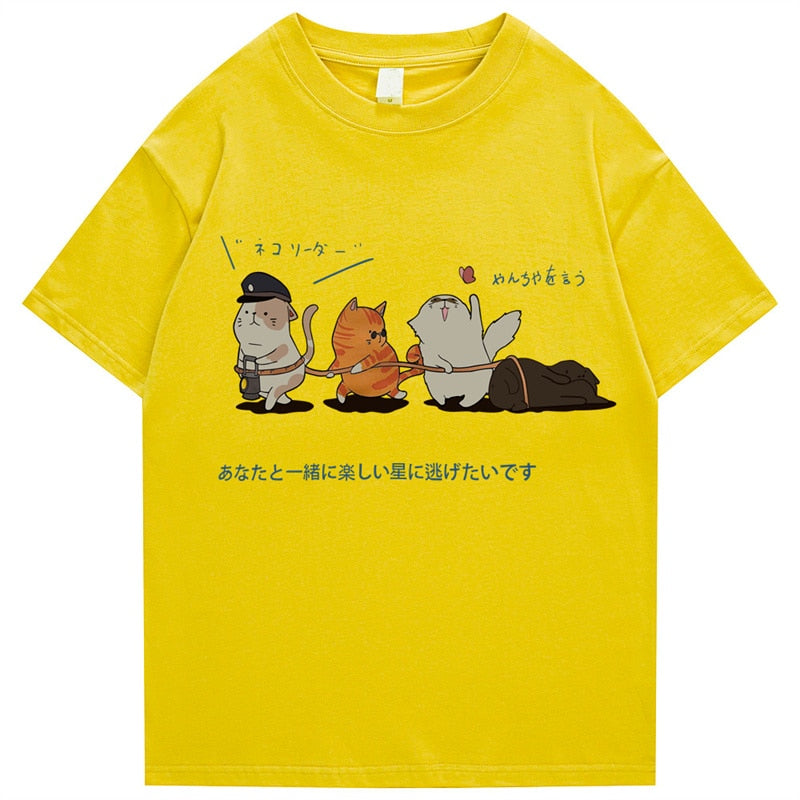 Japanese Kanji Harajuku Funny Cat T-Shirt